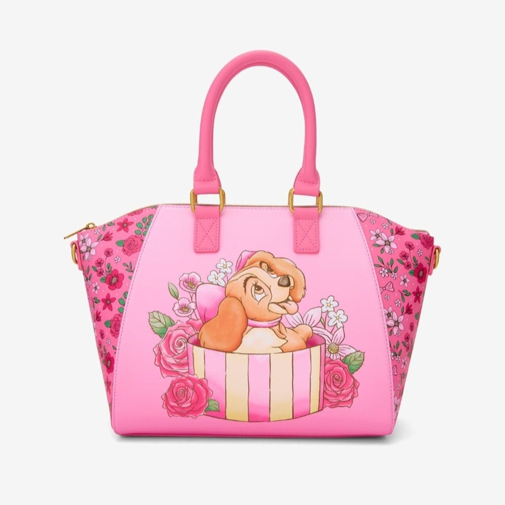 loungefly lady and the tramp puppy present satchel crossbody bag NWT